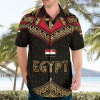 Ankh Eye of Horus Egypt Hawaiian Shirt with Ancient Black Gold Hieroglyph Spirit
