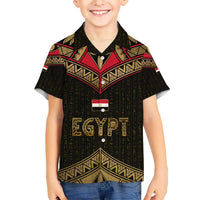 Ankh Eye of Horus Egypt Hawaiian Shirt with Ancient Black Gold Hieroglyph Spirit