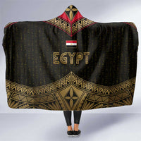 Ankh Eye of Horus Egypt Hooded Blanket with Ancient Black Gold Hieroglyph Spirit