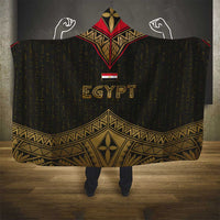 Ankh Eye of Horus Egypt Hooded Blanket with Ancient Black Gold Hieroglyph Spirit