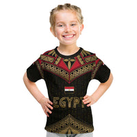 Ankh Eye of Horus Egypt Kid T Shirt with Ancient Black Gold Hieroglyph Spirit