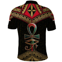 Ankh Eye of Horus Egypt Polo Shirt with Ancient Black Gold Hieroglyph Spirit