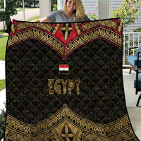 Ankh Eye of Horus Egypt Quilt with Ancient Black Gold Hieroglyph Spirit