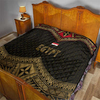 Ankh Eye of Horus Egypt Quilt with Ancient Black Gold Hieroglyph Spirit