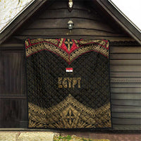 Ankh Eye of Horus Egypt Quilt with Ancient Black Gold Hieroglyph Spirit
