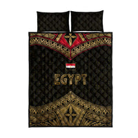 Ankh Eye of Horus Egypt Quilt Bed Set with Ancient Black Gold Hieroglyph Spirit