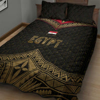 Ankh Eye of Horus Egypt Quilt Bed Set with Ancient Black Gold Hieroglyph Spirit