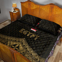 Ankh Eye of Horus Egypt Quilt Bed Set with Ancient Black Gold Hieroglyph Spirit