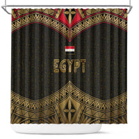 Ankh Eye of Horus Egypt Shower Curtain with Ancient Black Gold Hieroglyph Spirit