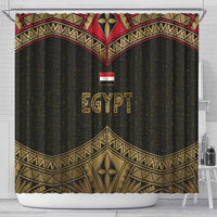 Ankh Eye of Horus Egypt Shower Curtain with Ancient Black Gold Hieroglyph Spirit