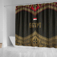 Ankh Eye of Horus Egypt Shower Curtain with Ancient Black Gold Hieroglyph Spirit