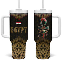 Ankh Eye of Horus Egypt Tumbler With Handle with Ancient Black Gold Hieroglyph Spirit