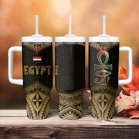 Ankh Eye of Horus Egypt Tumbler With Handle with Ancient Black Gold Hieroglyph Spirit