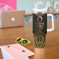 Ankh Eye of Horus Egypt Tumbler With Handle with Ancient Black Gold Hieroglyph Spirit