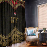Ankh Eye of Horus Egypt Window Curtain with Ancient Black Gold Hieroglyph Spirit
