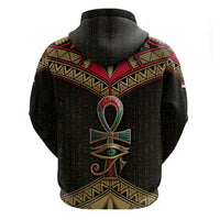 Ankh Eye of Horus Egypt Zip Hoodie with Ancient Black Gold Hieroglyph Spirit