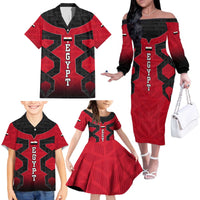 Egypt Flag Emblem Family Matching Off The Shoulder Long Sleeve Dress and Hawaiian Shirt with Red Black Bold Spirit