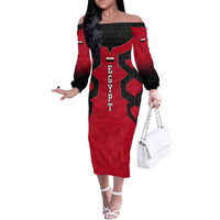 Egypt Flag Emblem Family Matching Off The Shoulder Long Sleeve Dress and Hawaiian Shirt with Red Black Bold Spirit
