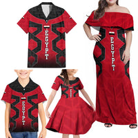 Egypt Flag Emblem Family Matching Off Shoulder Maxi Dress and Hawaiian Shirt with Red Black Bold Spirit