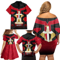 Egypt Flag Emblem Family Matching Off Shoulder Short Dress and Hawaiian Shirt with Red Black Bold Spirit