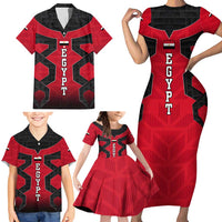 Egypt Flag Emblem Family Matching Short Sleeve Bodycon Dress and Hawaiian Shirt with Red Black Bold Spirit