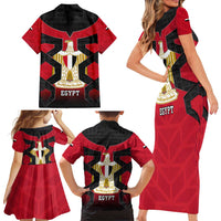 Egypt Flag Emblem Family Matching Short Sleeve Bodycon Dress and Hawaiian Shirt with Red Black Bold Spirit
