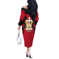 Egypt Flag Emblem Off The Shoulder Long Sleeve Dress with Red Black Bold Spirit