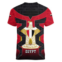 Egypt Flag Emblem Women V-Neck T-Shirt with Red Black Bold Spirit