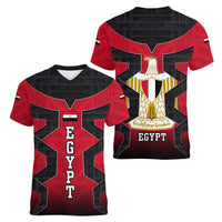 Egypt Flag Emblem Women V-Neck T-Shirt with Red Black Bold Spirit