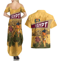 Egyptian Pyramids and Anubis Couples Matching Summer Maxi Dress and Hawaiian Shirt with Camel Caravan Desert
