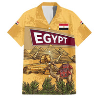 Egyptian Pyramids and Anubis Hawaiian Shirt with Camel Caravan Desert