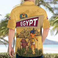 Egyptian Pyramids and Anubis Hawaiian Shirt with Camel Caravan Desert
