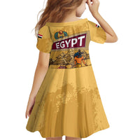 Egyptian Pyramids and Anubis Kid Short Sleeve Dress with Camel Caravan Desert