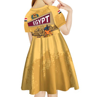 Egyptian Pyramids and Anubis Kid Short Sleeve Dress with Camel Caravan Desert