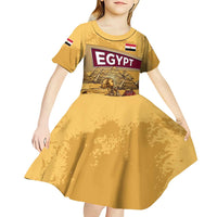 Egyptian Pyramids and Anubis Kid Short Sleeve Dress with Camel Caravan Desert