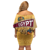 Egyptian Pyramids and Anubis Off Shoulder Short Dress with Camel Caravan Desert