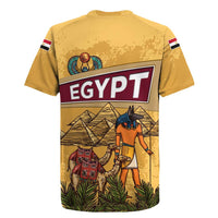 Egyptian Pyramids and Anubis Rugby Jersey with Camel Caravan Desert