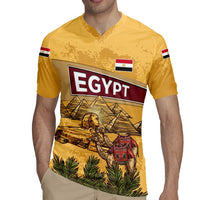 Egyptian Pyramids and Anubis Rugby Jersey with Camel Caravan Desert