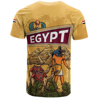 Egyptian Pyramids and Anubis T Shirt with Camel Caravan Desert