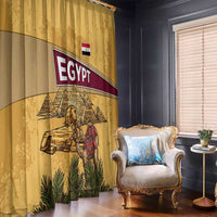 Egyptian Pyramids and Anubis Window Curtain with Camel Caravan Desert