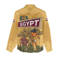 Egyptian Pyramids and Anubis Women Casual Shirt with Camel Caravan Desert
