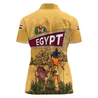 Egyptian Pyramids and Anubis Women Polo Shirt with Camel Caravan Desert