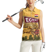 Egyptian Pyramids and Anubis Women Sleeveless Polo Shirt with Camel Caravan Desert