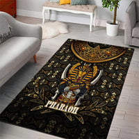 Pharaoh King Tut Egypt Area Rug with Hieroglyphic Gold Pattern