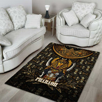 Pharaoh King Tut Egypt Area Rug with Hieroglyphic Gold Pattern