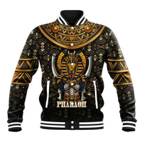 Pharaoh King Tut Egypt Baseball Jacket with Hieroglyphic Gold Pattern