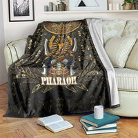 Pharaoh King Tut Egypt Blanket with Hieroglyphic Gold Pattern