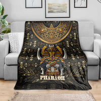 Pharaoh King Tut Egypt Blanket with Hieroglyphic Gold Pattern