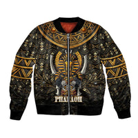 Pharaoh King Tut Egypt Bomber Jacket with Hieroglyphic Gold Pattern