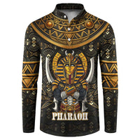 Pharaoh King Tut Egypt Button Sweatshirt with Hieroglyphic Gold Pattern